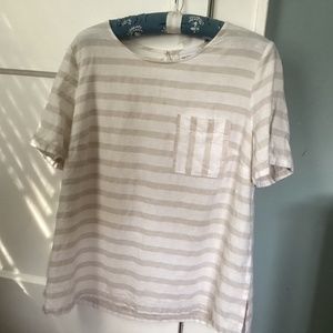 Liz Claiborne Linen/Cotton Blend Striped Pullover Summer Shirt